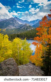 Fall Colors And Longs Peak Above Bear Lake In Rocky Mountain National Park