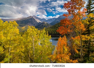 Fall Colors And Longs Peak Above Bear Lake In Rocky Mountain National Park