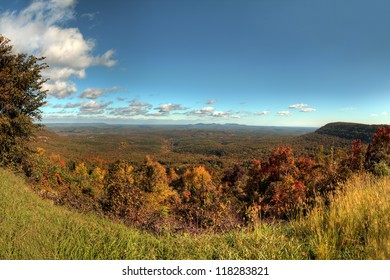 Fall colors in a massive open valley in Arkansas.