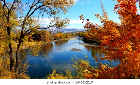 Fall Colors On Okanogan River At Shellrock Point Near Omak, WA