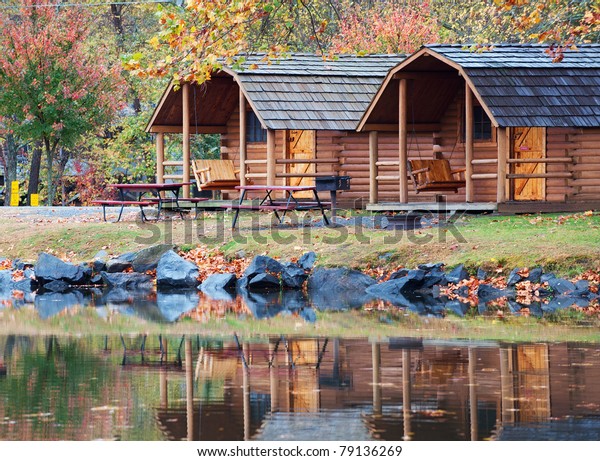 Fall Colors Trees Cabin Reflecting Water Stock Photo Edit Now