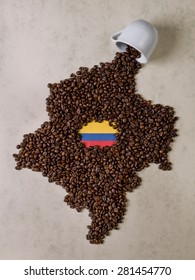 Fall Cup Coffee, Coffee Beans Forming The Map Of Colombia 