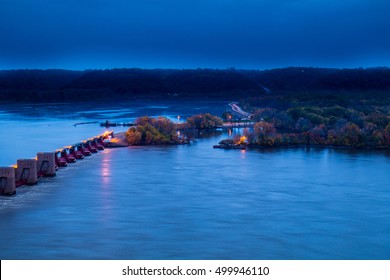 Fall Evening Over Mississippi River In Dubuque, Iowa At Eagle Point Park