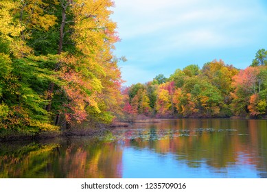 Fall Foliage Along Davidson's Mill Pond In North Brunswick, New Jersey 