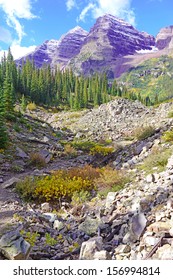 Fall Foliage And The Maroon Bells, Rocky Mountains Colorado