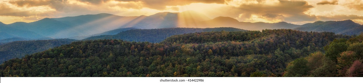 Fall Foliage Sunset Over The Appalachian Mountains On The Blue Ridge Parkway