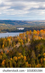 Fall foliage vista of the Superior National Forest. View on Caribou Lake and Bigsby Lake near North Shore of Lake Superior, Minnesota.