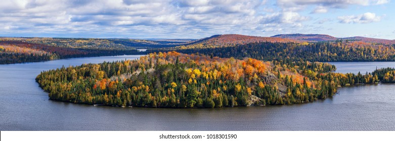 Fall foliage vista of the Superior National Forest. View on Caribou Lake, North Shore of Lake Superior, Minnesota. - Shutterstock ID 1018301590