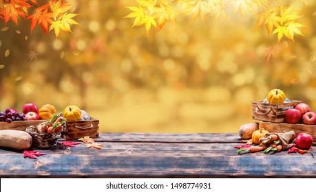 Fall harvest cornucopia. Autumn season with fruit and vegetable. Thanksgiving day concept. - Shutterstock ID 1498774931