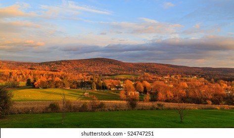 Fall In Hudson Valley NY. Leaves Changing Color With Overcast Sky. Near Troy NY. 