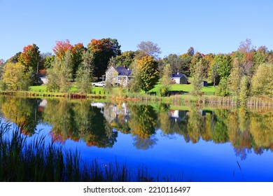 Fall Landscape Reflection Bromont Eastern Township Quebec Province Canada