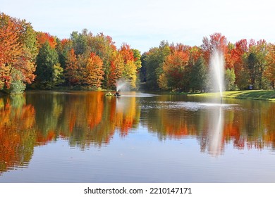 Fall Landscape Reflection Bromont Eastern Township Quebec Province Canada