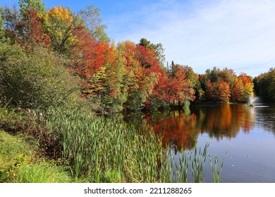 Fall Landscape Reflection Bromont Eastern Township Quebec Province Canada