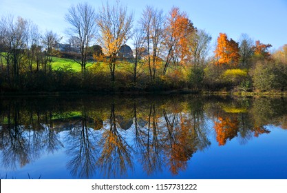 Fall Landscape Reflection Eastern Township Quebec Canada