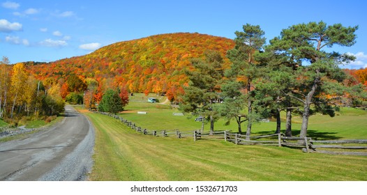 Fall Landscape Road Eastern Township Bromont, Quebec, Canada