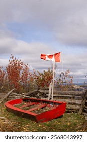 fall landscape, storm, cloudy sky, canada flag