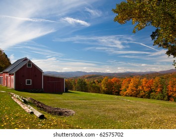 Fall Leaves Add Color To A Bright Vermont Rural Scene In The Fall