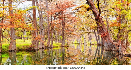 Fall Panorama Of Blue Hole Regional Park In Wimberley Hays County Texas Hill Country