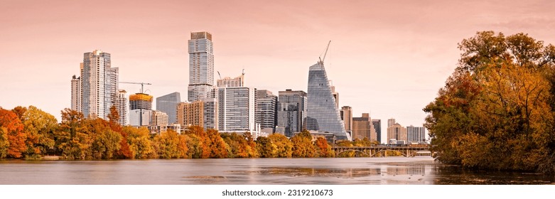 Fall Panorama of Downtown Austin and Lady Bird Lake Shores from Lou Neff Point - Zilker Park Austin - Powered by Shutterstock