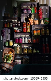 Fall Pantry With Jars With Pickled Vegetables