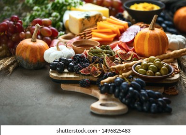 Fall Party Dinner Table With Charcuterie Board, Front View