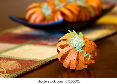 Fall Pumpkin Centerpiece Crafted Out Of Folded And Stamped Paper.