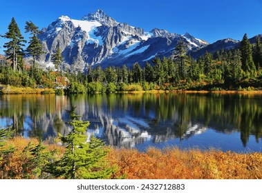 Fall reflection: autumn mount Baker