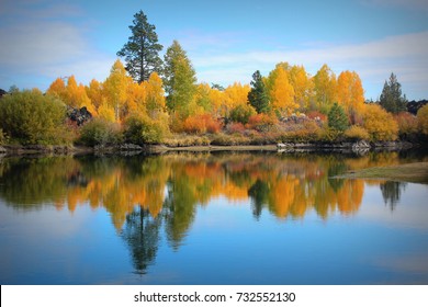 Fall reflection at Dillon Falls in Bend, Oregon