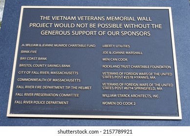 Fall River, MA
United States May 2, 2022: The Vietnam Veterans Memorial Wall At Veterans Memorial Bicentennial Park.