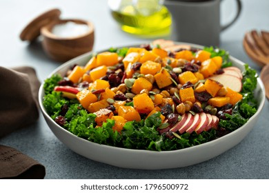 Fall Salad With Kale, Roasted Squash, Pumpkin Seeds And Apples