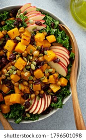 Fall Salad With Kale, Roasted Squash, Pumpkin Seeds And Apples