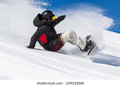 Fall With Snowboards In Fresh Snow