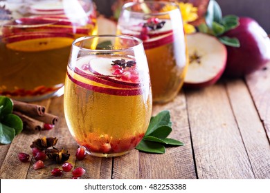 Fall Sparkling Drink With Apple Cider, Spices And Pomegranate