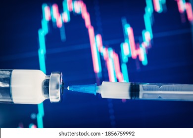 Up and fall of stock market economy finance exchange due to coronavirus vaccine.