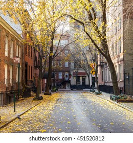 Fall street scene in the historic Greenwich Village neighborhood of Manhattan, New York City