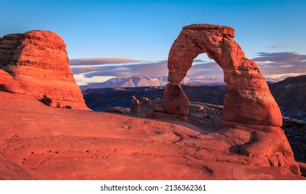 Fall Sunset And Colors On Delicate Arch At Arches National Park, Utah