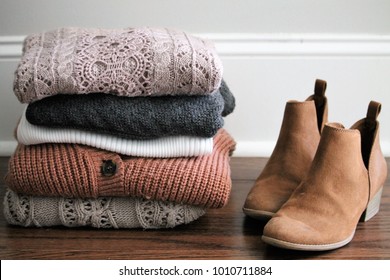 Fall Sweaters Softly Folded With Fall Boots