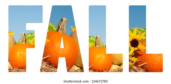 Fall Text With Autumn Harvest, On White