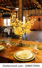 Fall Wedding Decor. Aspen Leaves And Brunches As The Wedding Decoration. 