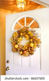 Fall Wreath On An Open Door