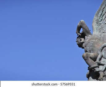 Fallen Angel Statue In Retiro Park. Madrid. Spain