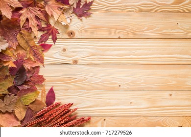 fallen leaves on wooden background, top view - Powered by Shutterstock