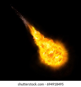 Falling Asteroid. The Falling Meteor Rain. Comet In Space - Isolated On Black Background