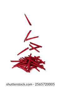 Falling Beetroot Slice Isolated, Flying Red Beets Pieces, Beet Root Sticks, Cuts, Sliced Beetroot on White Background