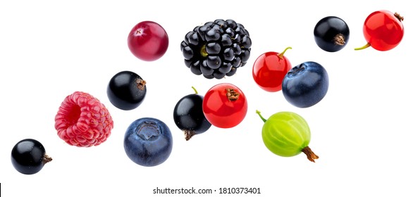 Falling berries collection isolated on white background