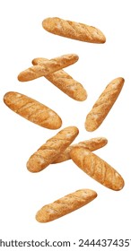 Falling Bread isolated on white background, full depth of field, clipping path