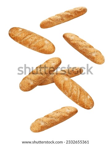Falling Bread isolated on white background, full depth of field, clipping path