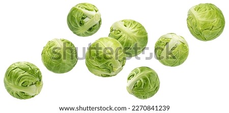 Falling brussels sprouts isolated on white background