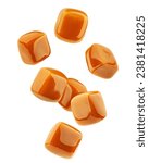 Falling Caramel candy, isolated on white background, clipping path, full depth of field