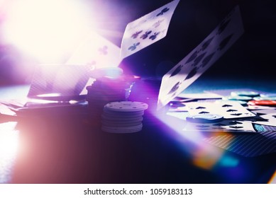 Falling cards and chips casino with back light